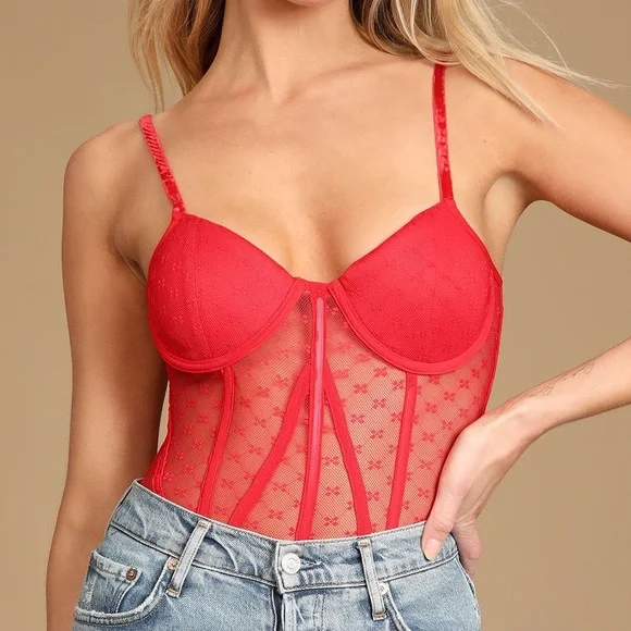 NEW Red Mesh Corset Bodysuit - Picture 2 of 6